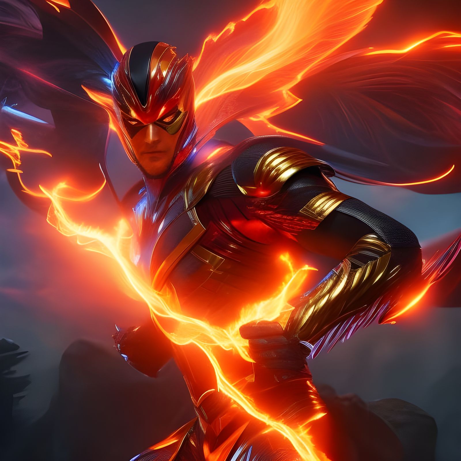 Luminous Fire Superhero Portrait in Ultra Detail