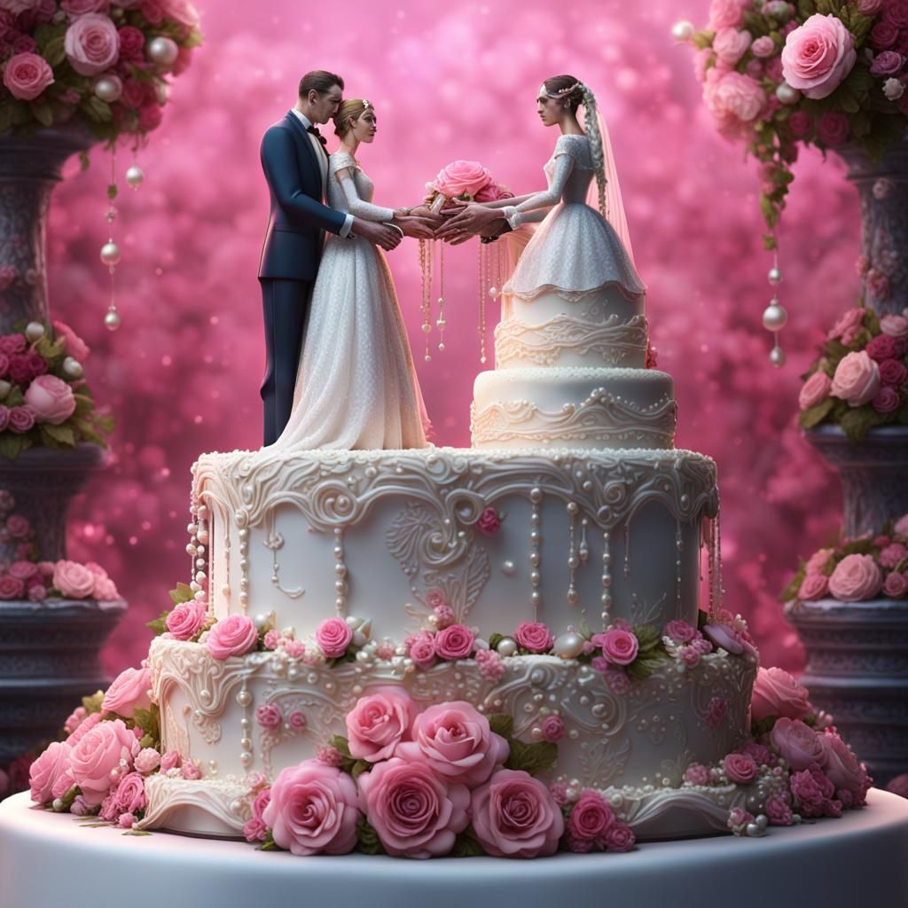 Dead Bride and Groom on Wedding Cake: Fantasy Art