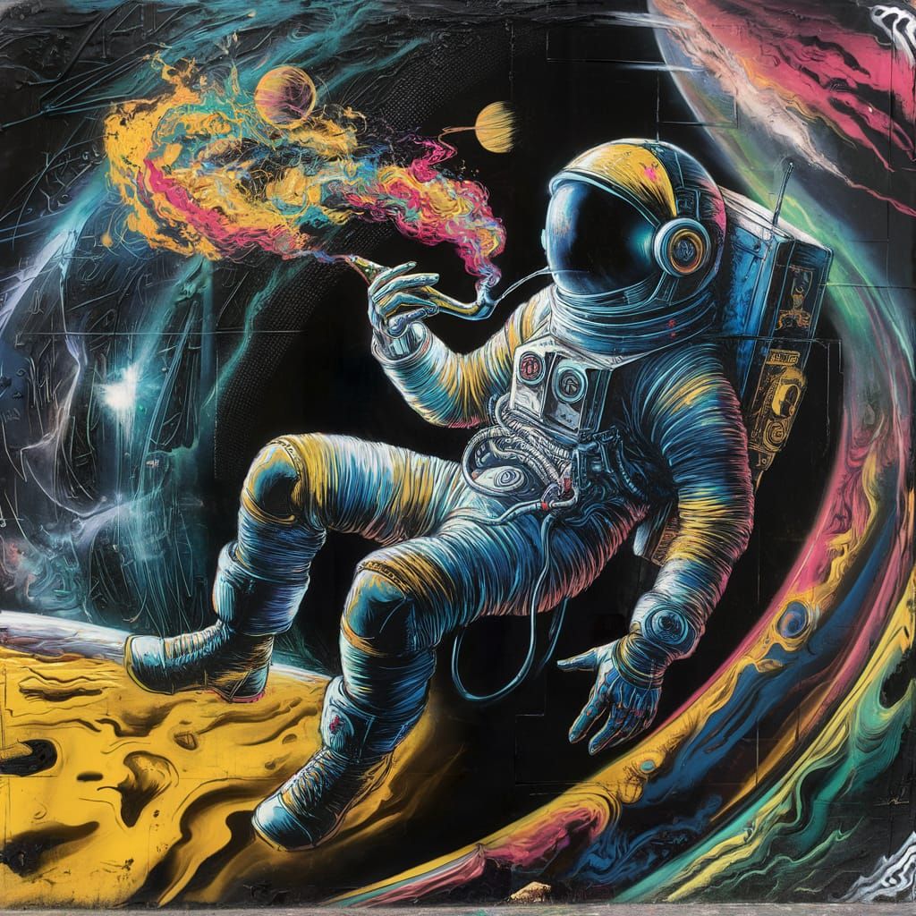 Astronaut Smoking Pipe in Graffiti Art Style