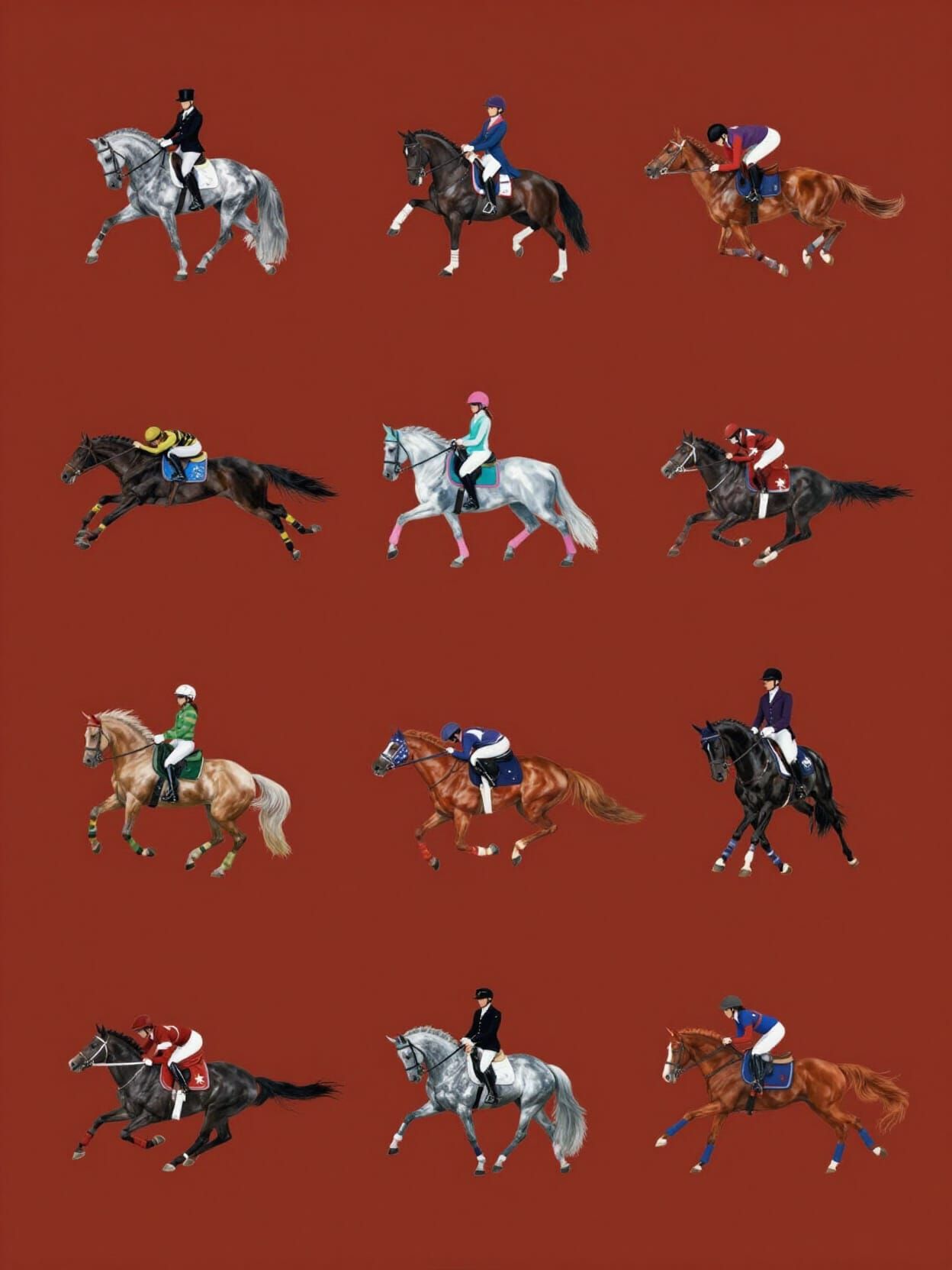 Equestrian Pattern with Horse and Rider Figures
