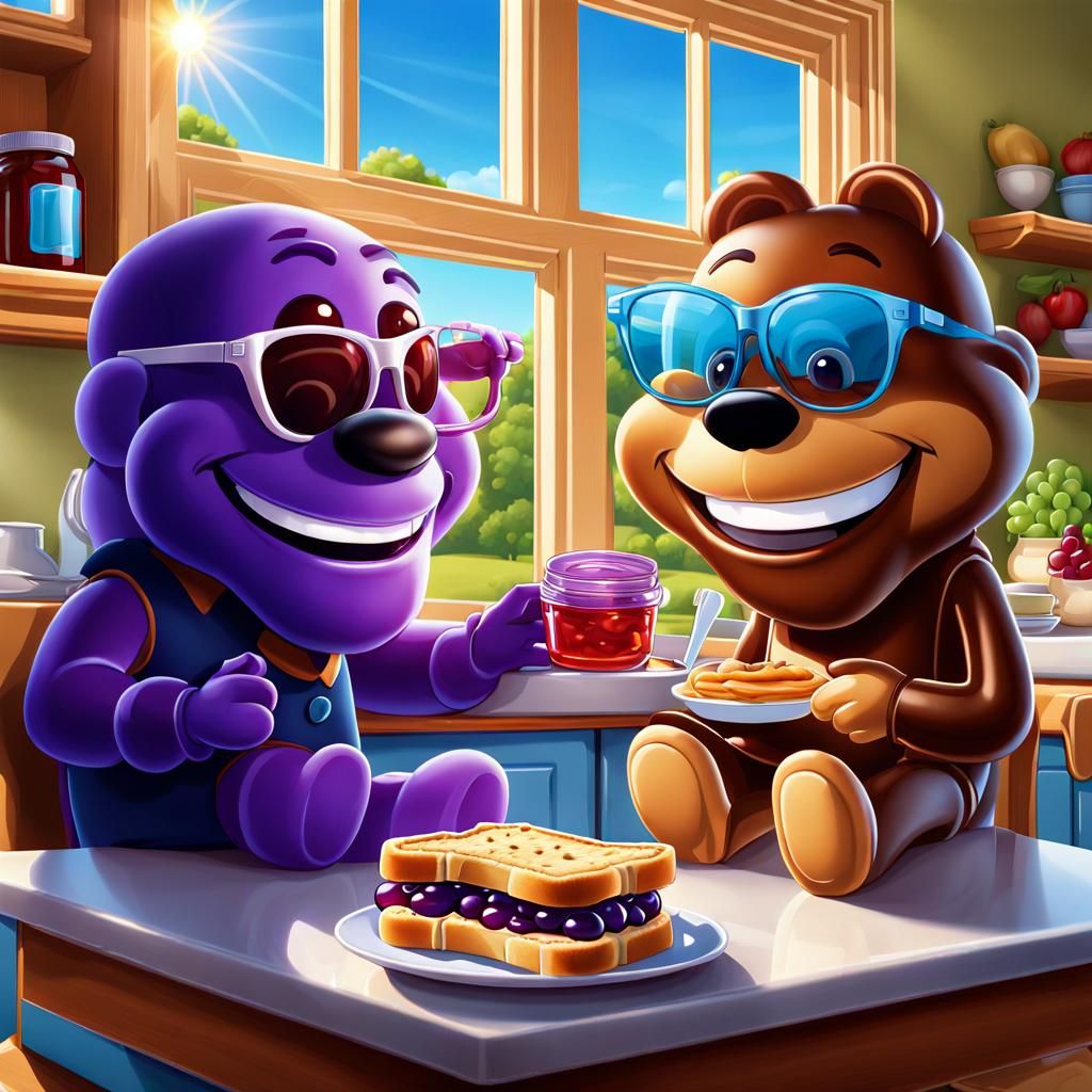 Peanut Butter and Jelly Friends Share a Sandwich