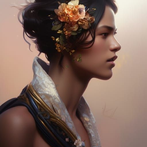 young beautiful mbya woman with flowers, 8k resolution conce...
