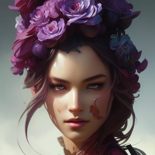young beautiful mbya woman with flowers, 8k resolution conce...