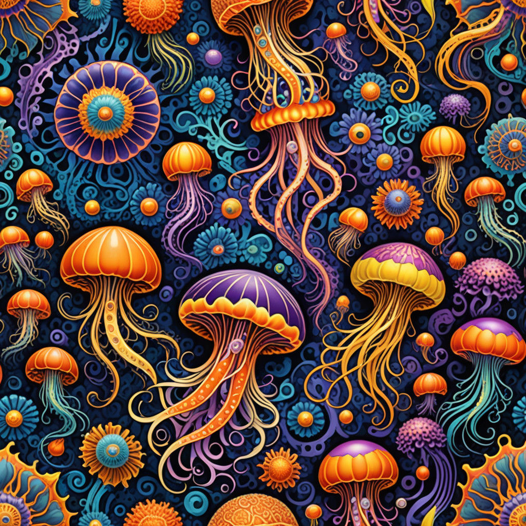 Vibrant Ernst Haeckel-Inspired Psychedelic Jellyfish and Sea...
