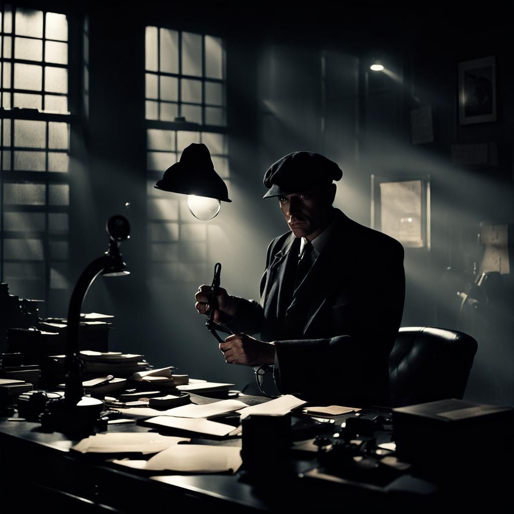 Detective in Smoky Office in Film Noir Style