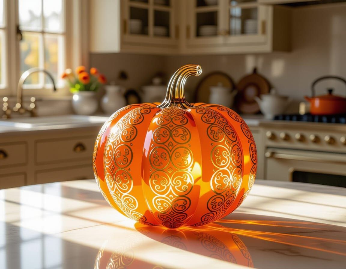 Dazzling Orange Glass Pumpkin with Gold Filigree