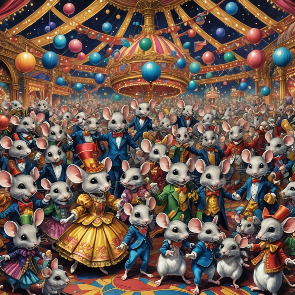 Mice Dancing at Carnival Ball in Pop Art Style