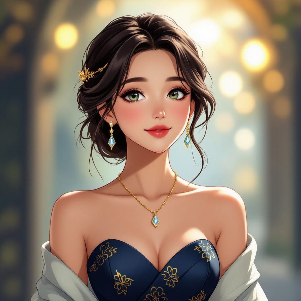 Elegant Anime Woman Portrait in Digital Illustration Style