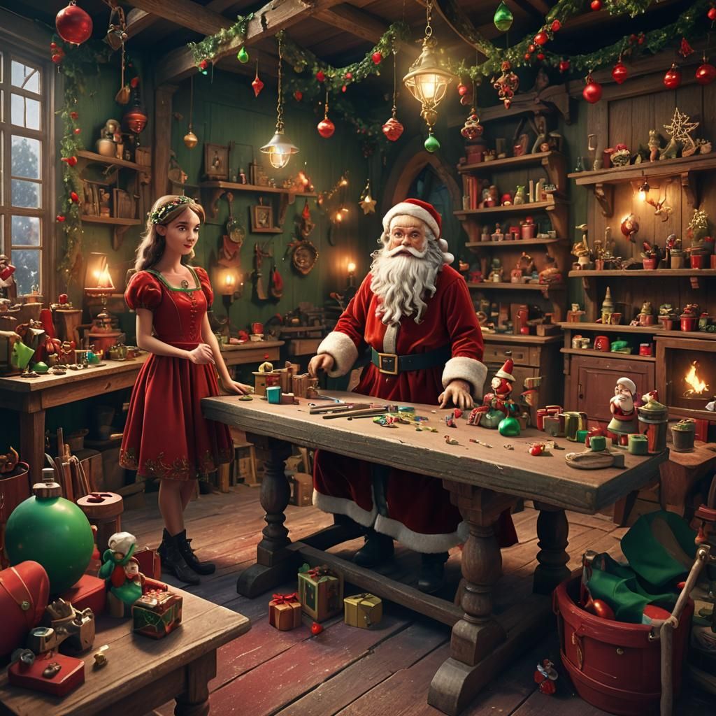 Festive Fairy Assisting Santa Claus: Fantasy Concept Art