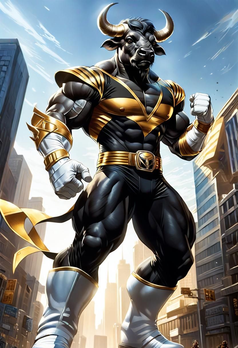 Anthro Buffalo Superhero in Comic Book Art Style