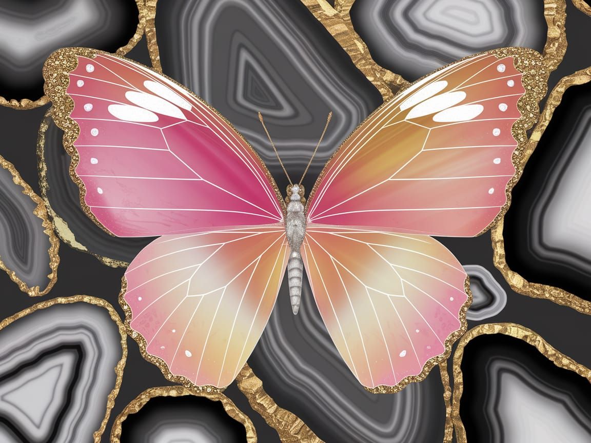 Agate Butterfly with Gold on Agate Stones