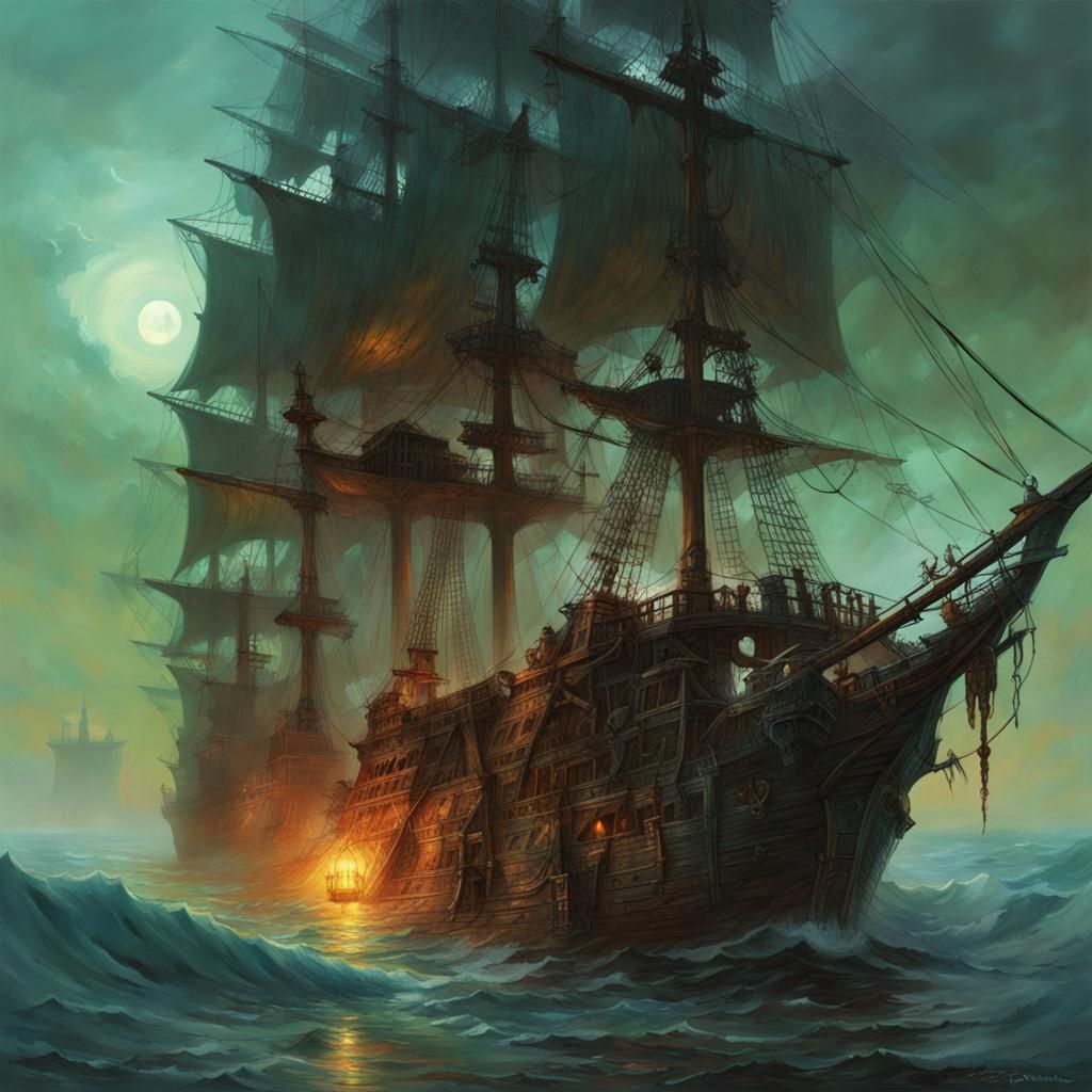 Eerie Ghost Ship Digital Painting
