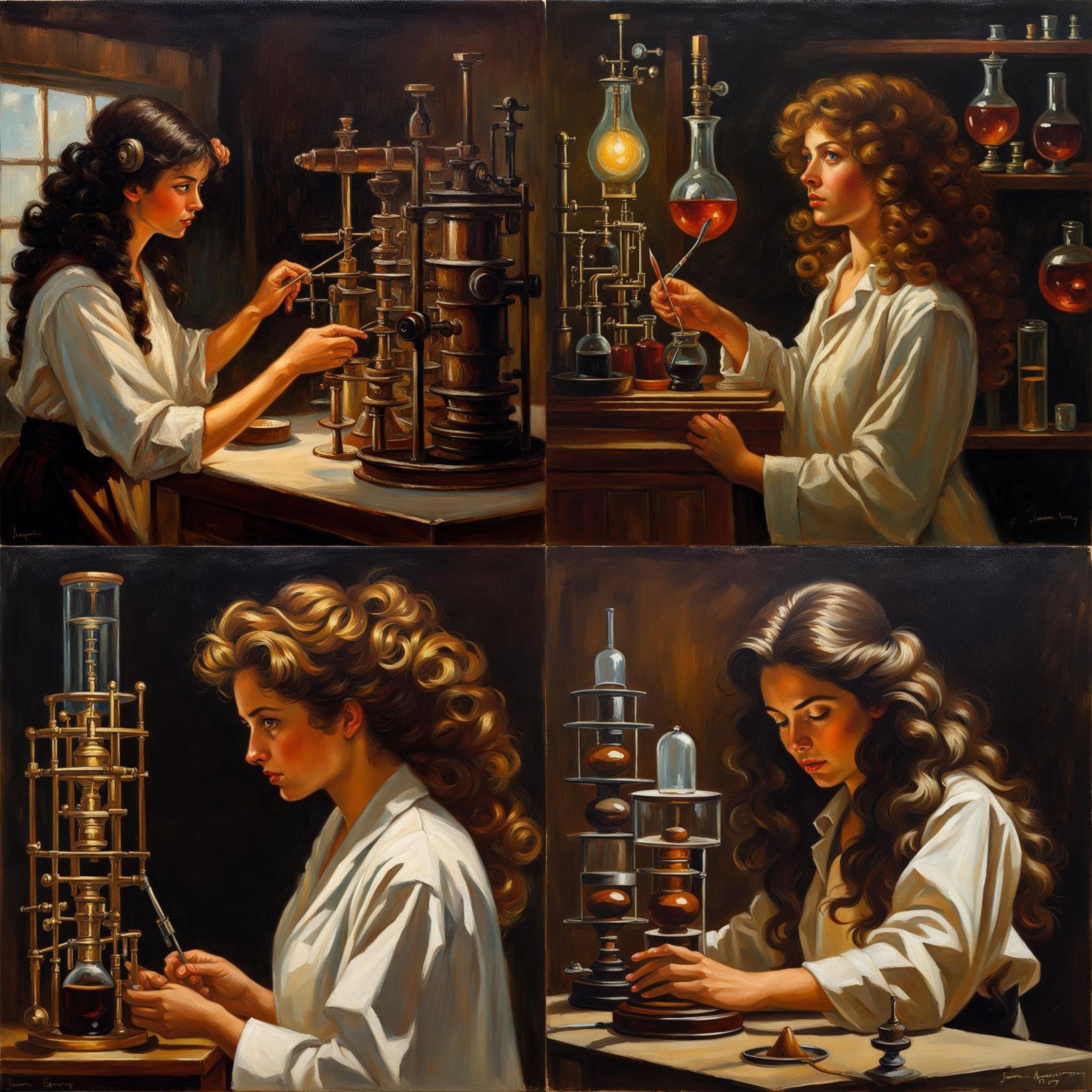 Female Scientist in Chemistry Lab as Oil Painting