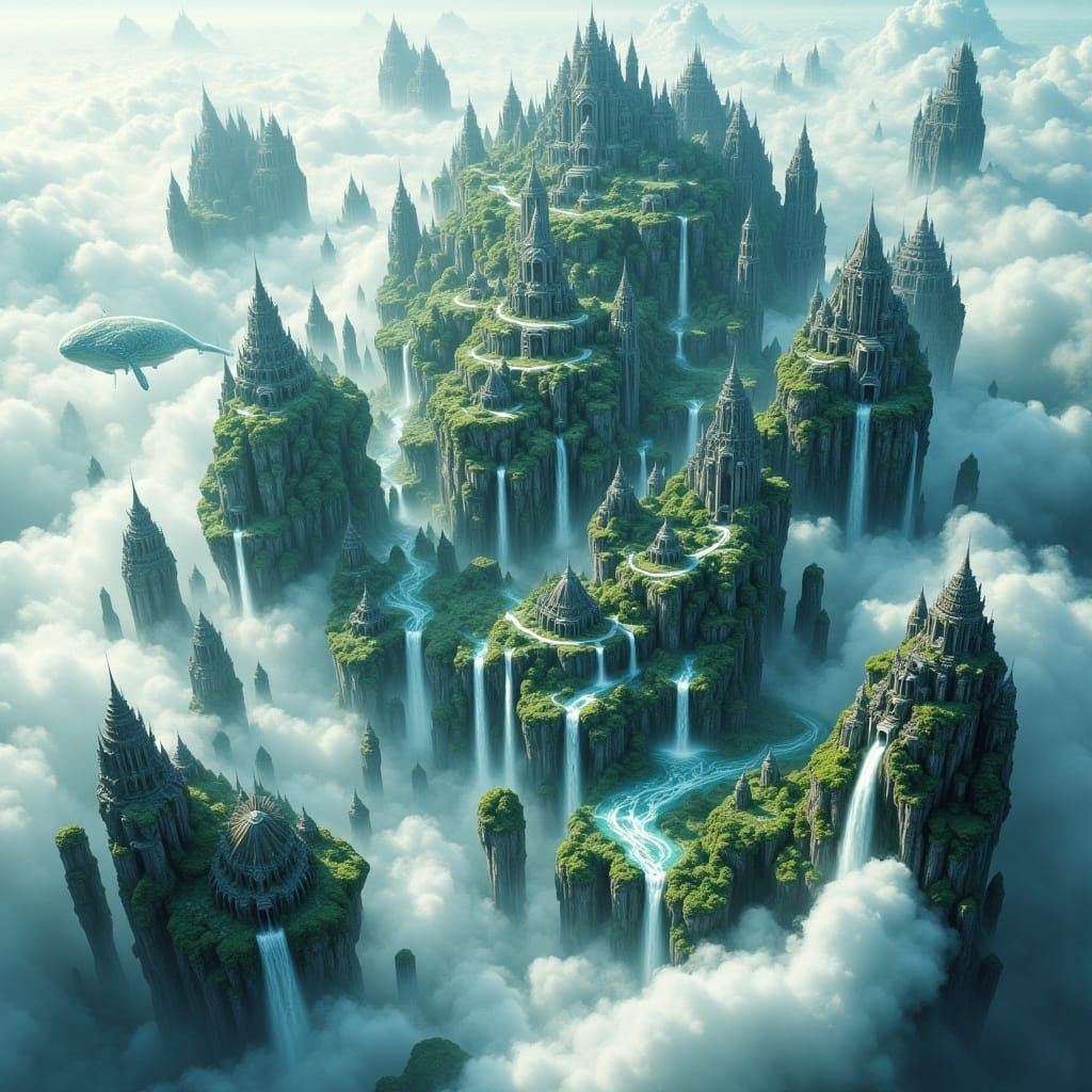 Floating Islands with Temples and Sky-Whales