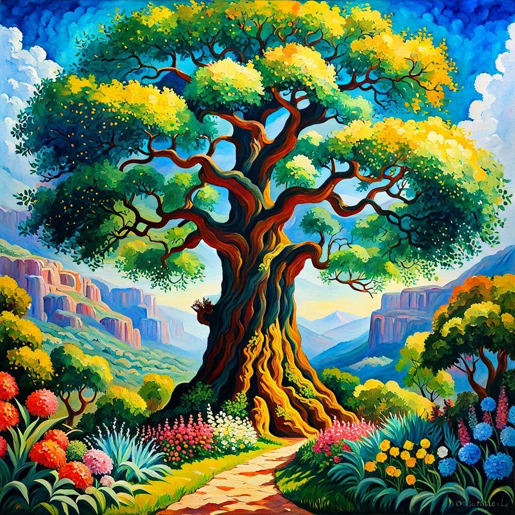 Tree of Life: Gouache-Style Garden of Eden