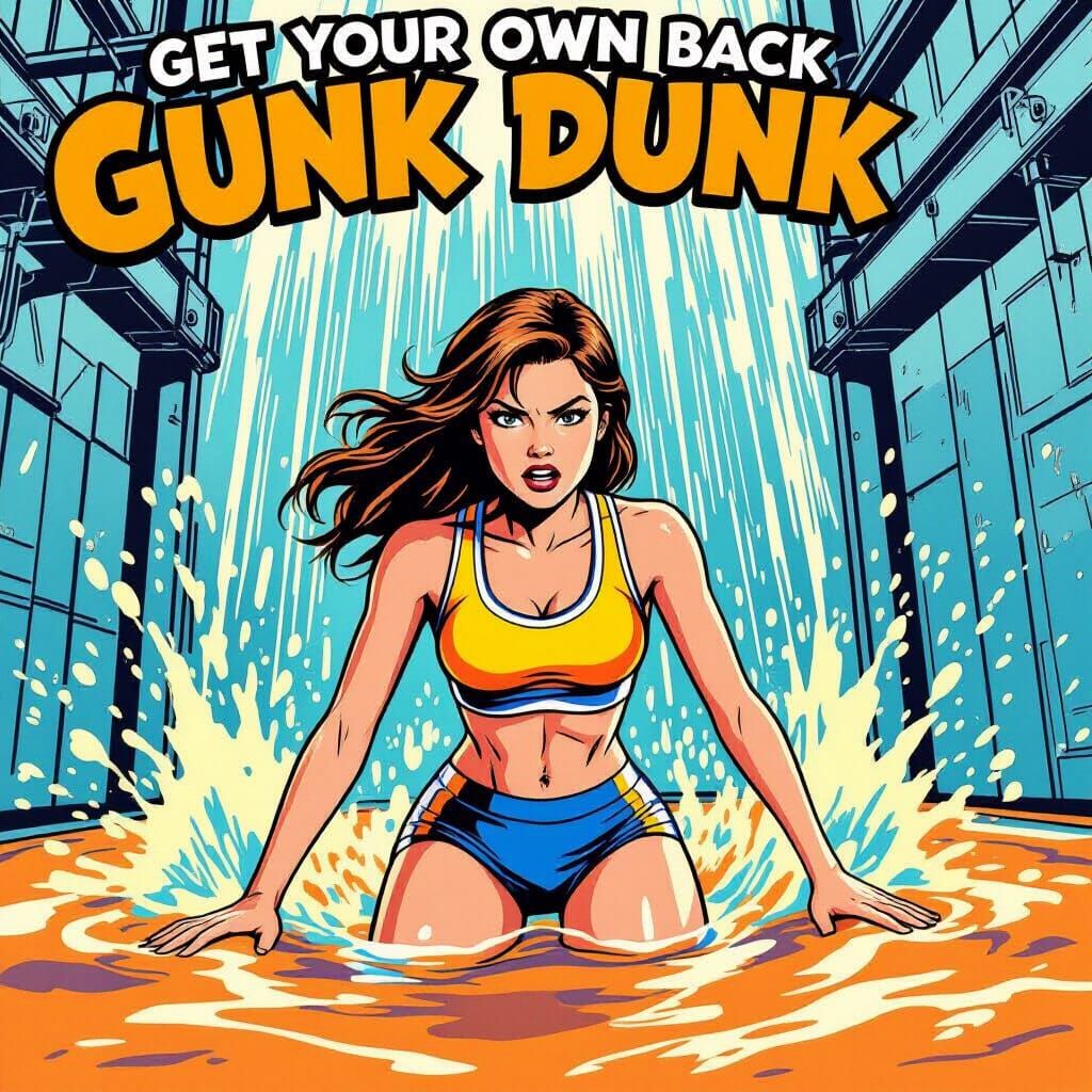 Cheerleader in Gunk Dunk Water, Comic Style
