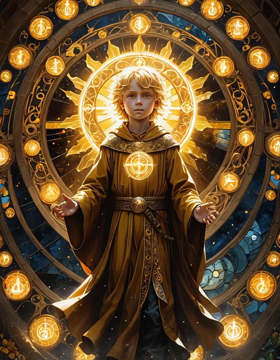 Stained Glass: Floating Child with Golden Aura