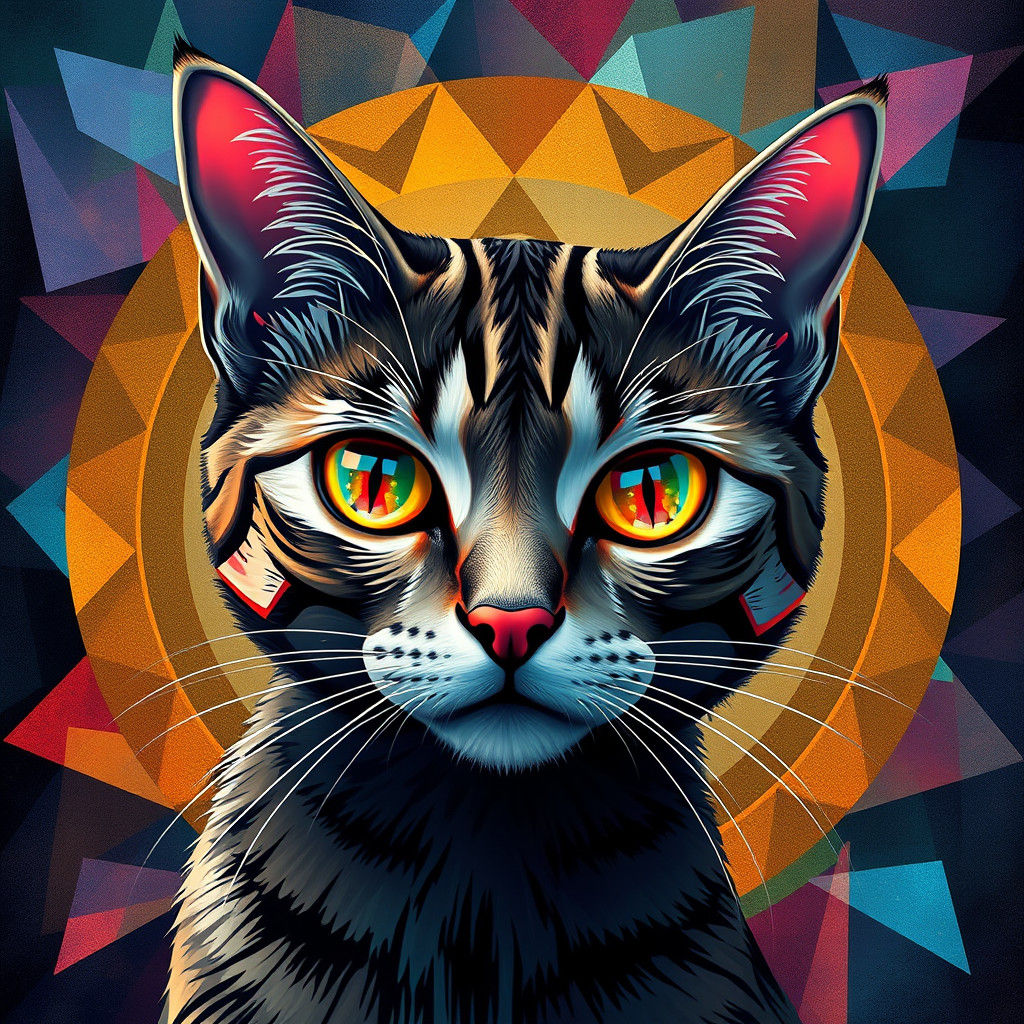 Cubist Cat with Geometric Eyes