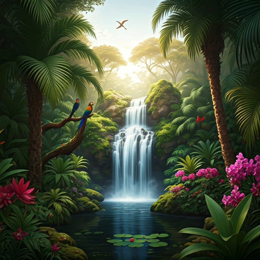 Tropical Rainforest Garden in Vibrant Bloom