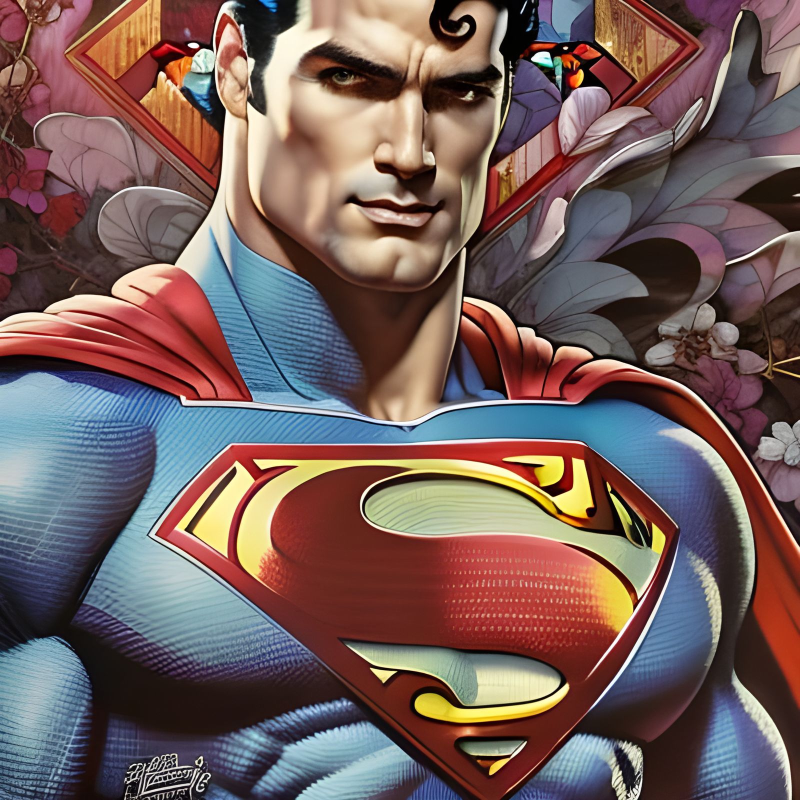 Superman Surrounded by Hearts in Rococo Style