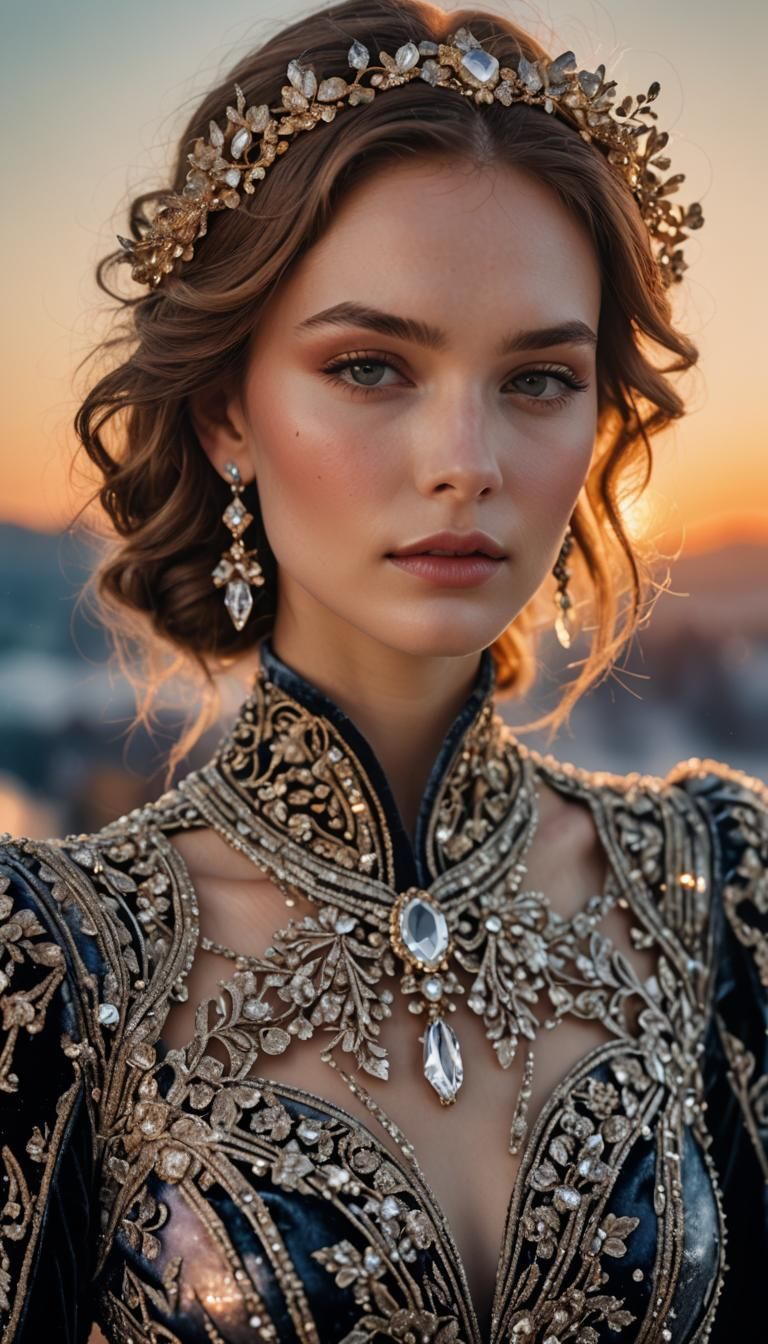 Luxurious Crystal Winter Gown in Sunset Hues