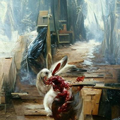 Menacing Rabbit in Oil Painting Style