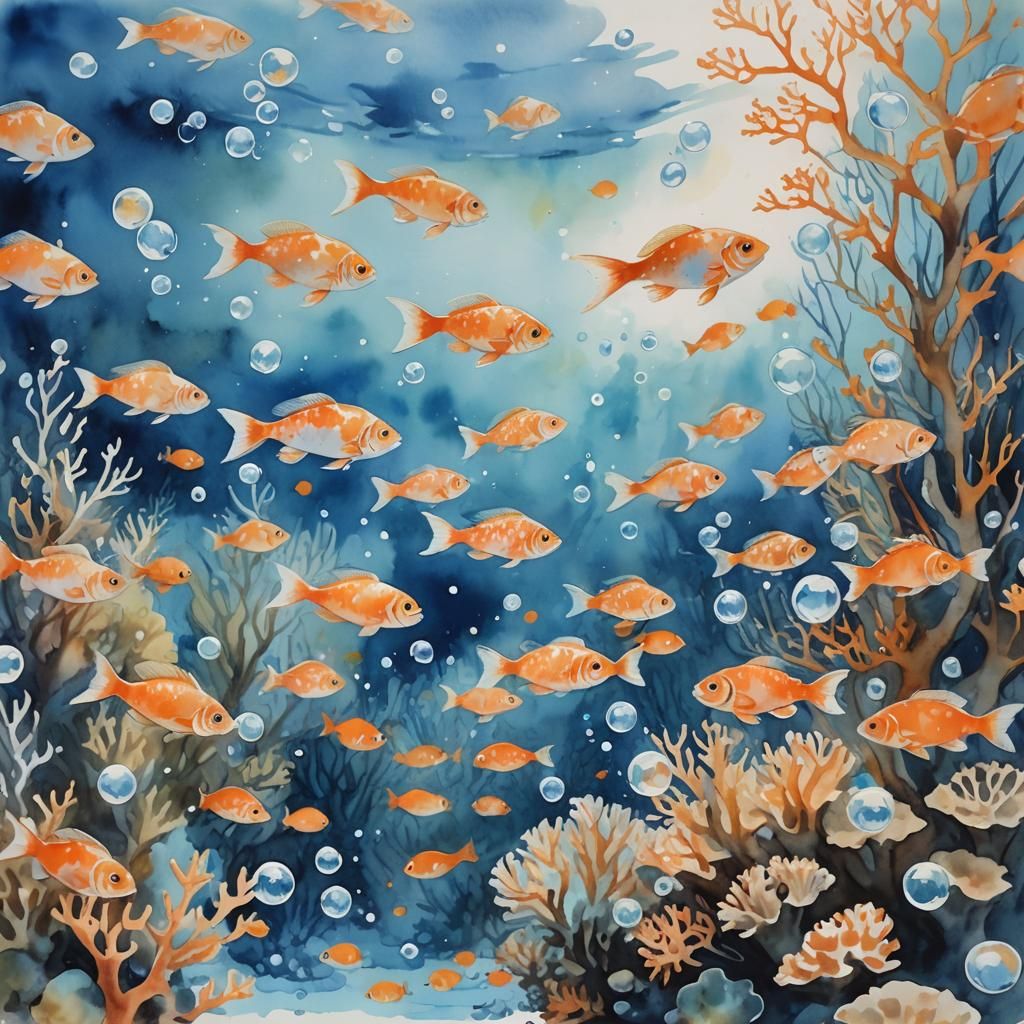 Ink Wash Coral Reef in Sunlight