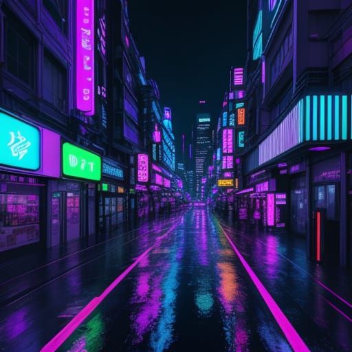 Colorful Neon Noir Cityscape at Night