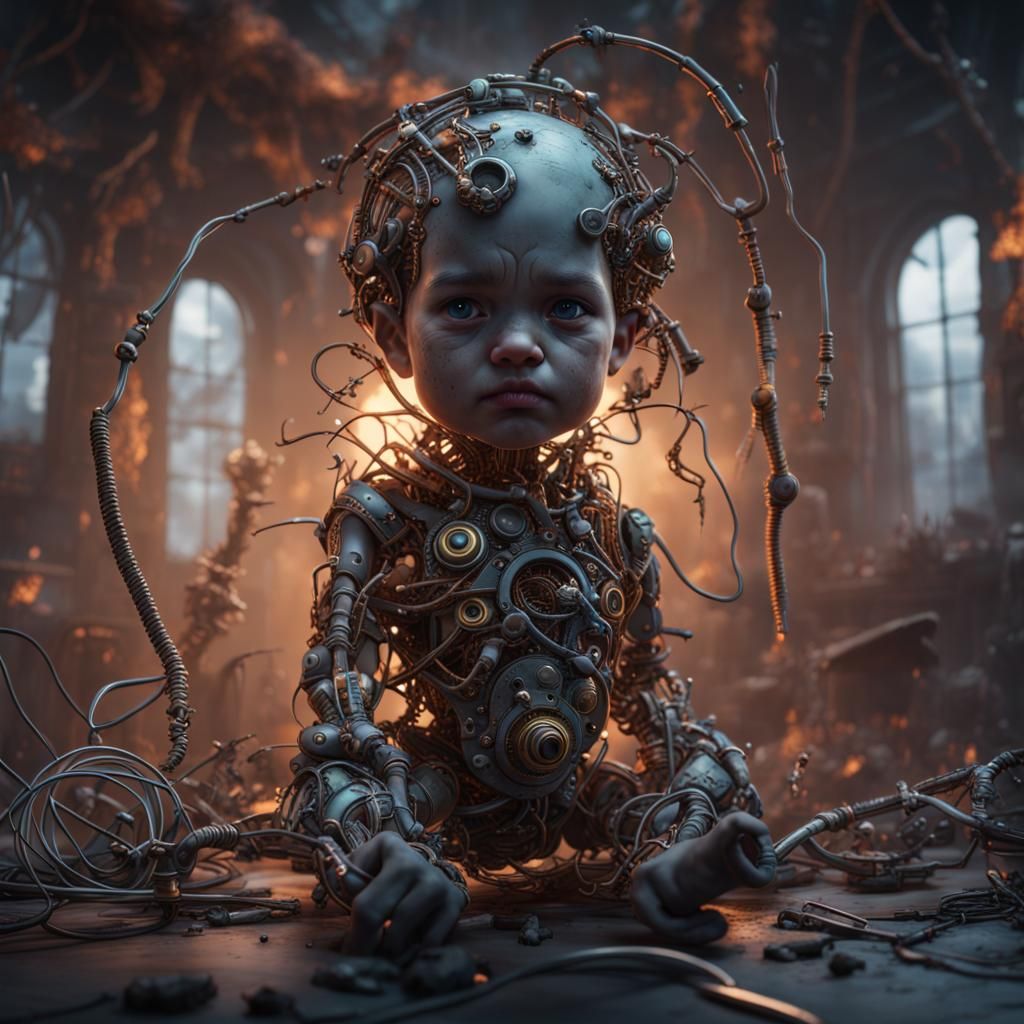 Fantastical Baby Made of Wires and Bolts