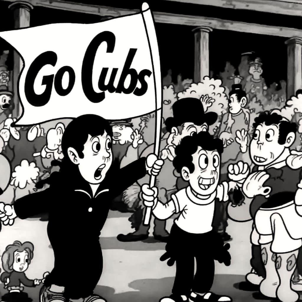 Young Boy Cheers Go Cubs in 1960s Crowd Scene