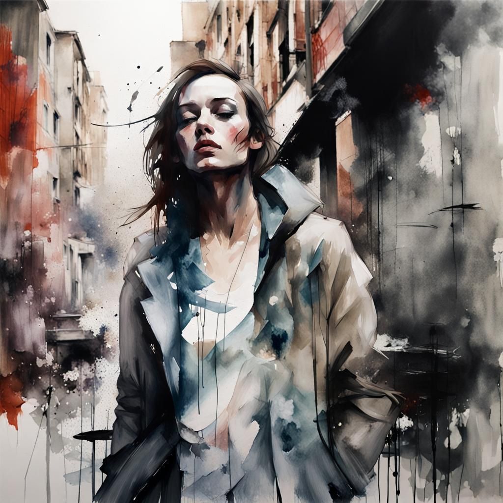 Urban Fashion in Abstract Watercolor Style