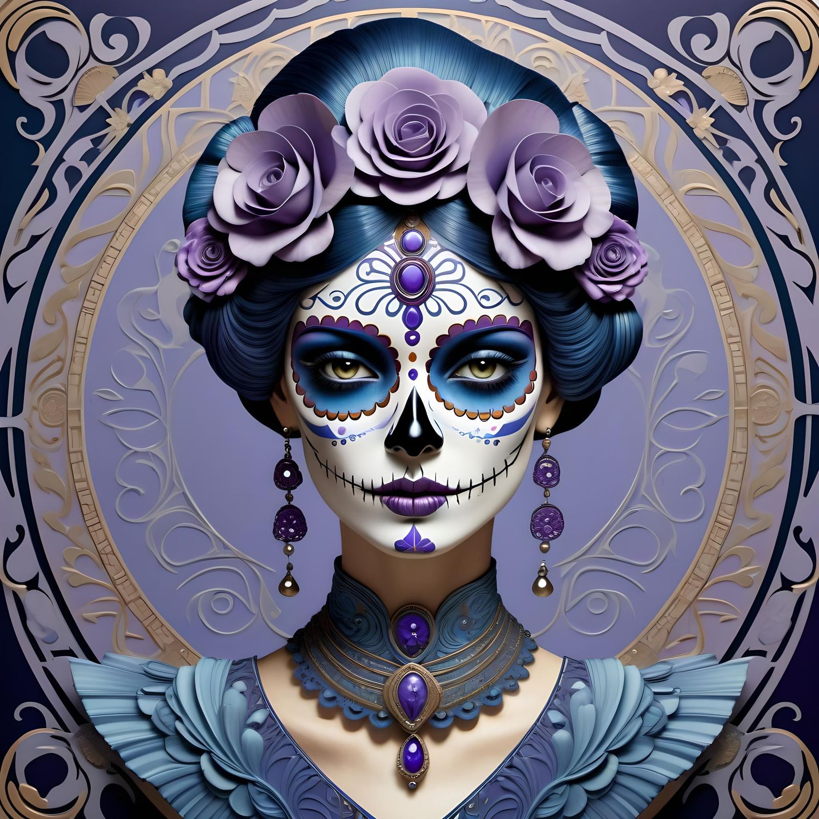 Day of the Dead Woman in Art Deco Style