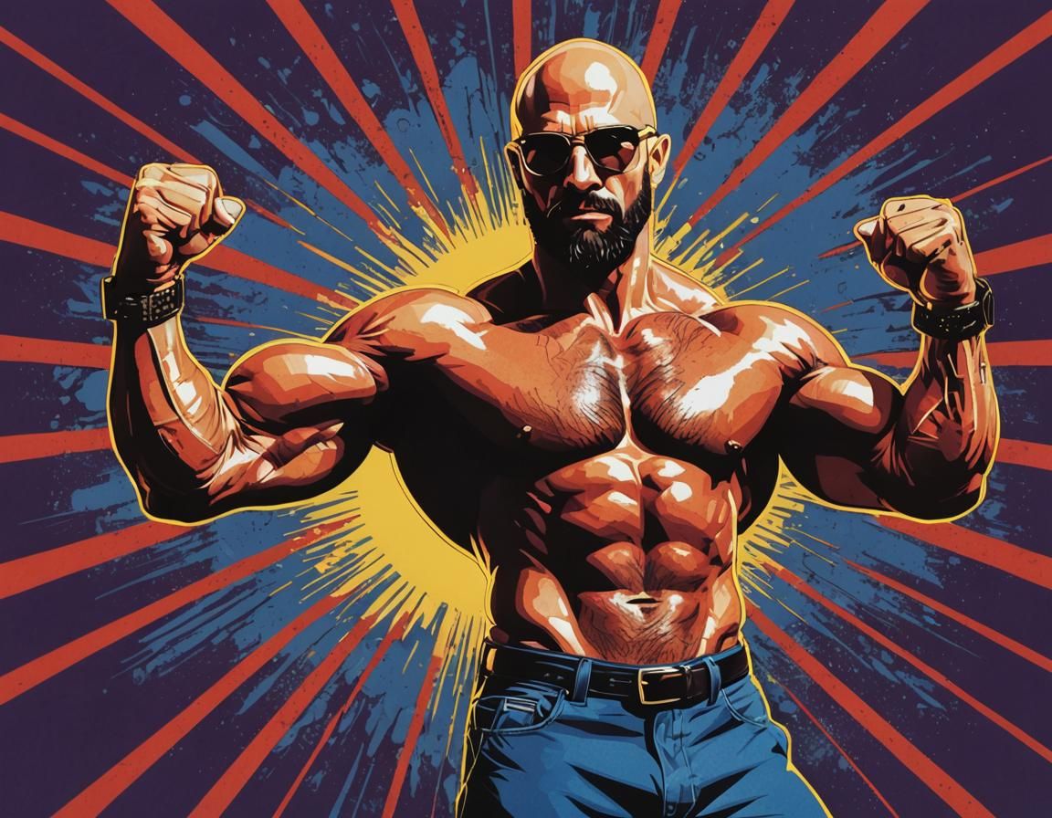 Pop Art Portrait of Bald Man with Sunglasses