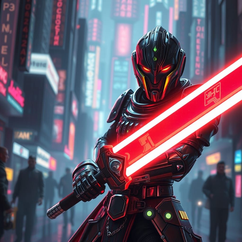 Cyberpunk Warrior with Plasma Sword, Digital Art