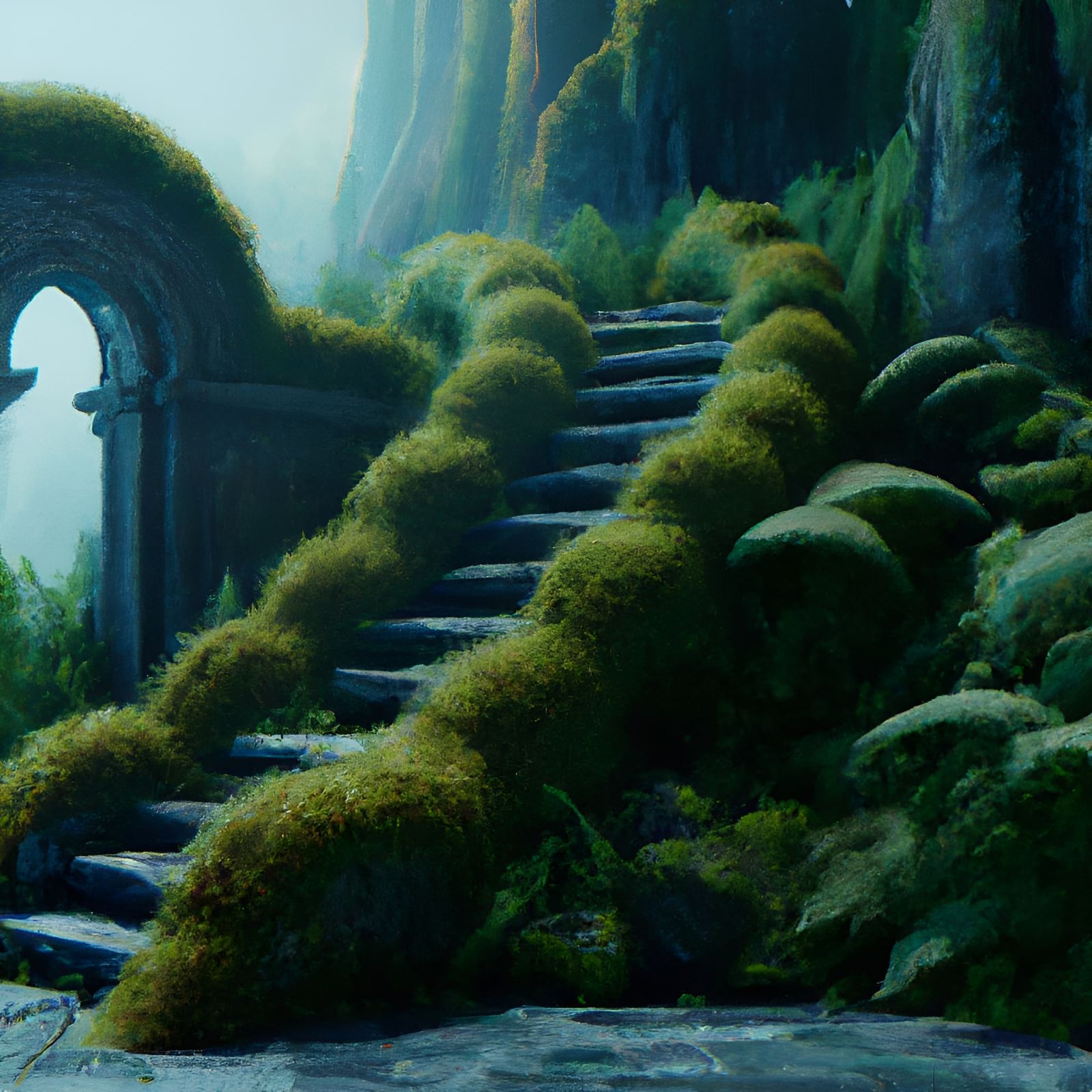 Mossy Stairway Carved into a Grassy Hill: Hyperrealistic Con...