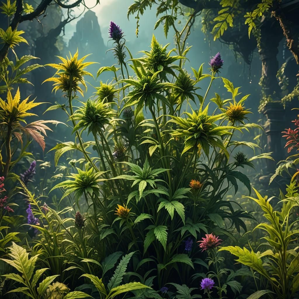 Detailed Matte Painting of Cannabis Plant
