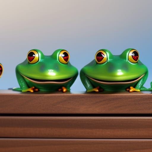 Whimsical Frogs Leap from Hyperdetailed Wooden Box