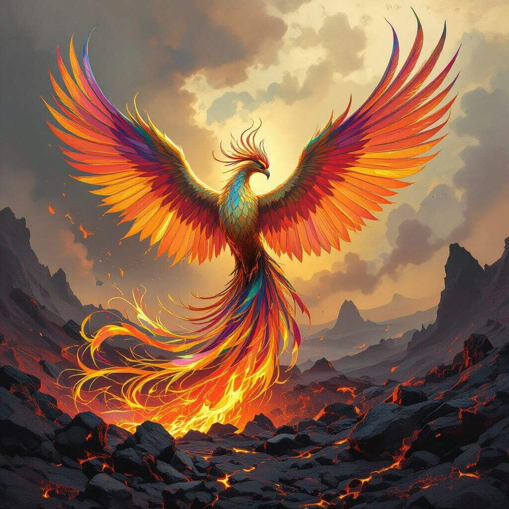 Iridescent Phoenix Rising: Art Nouveau Style