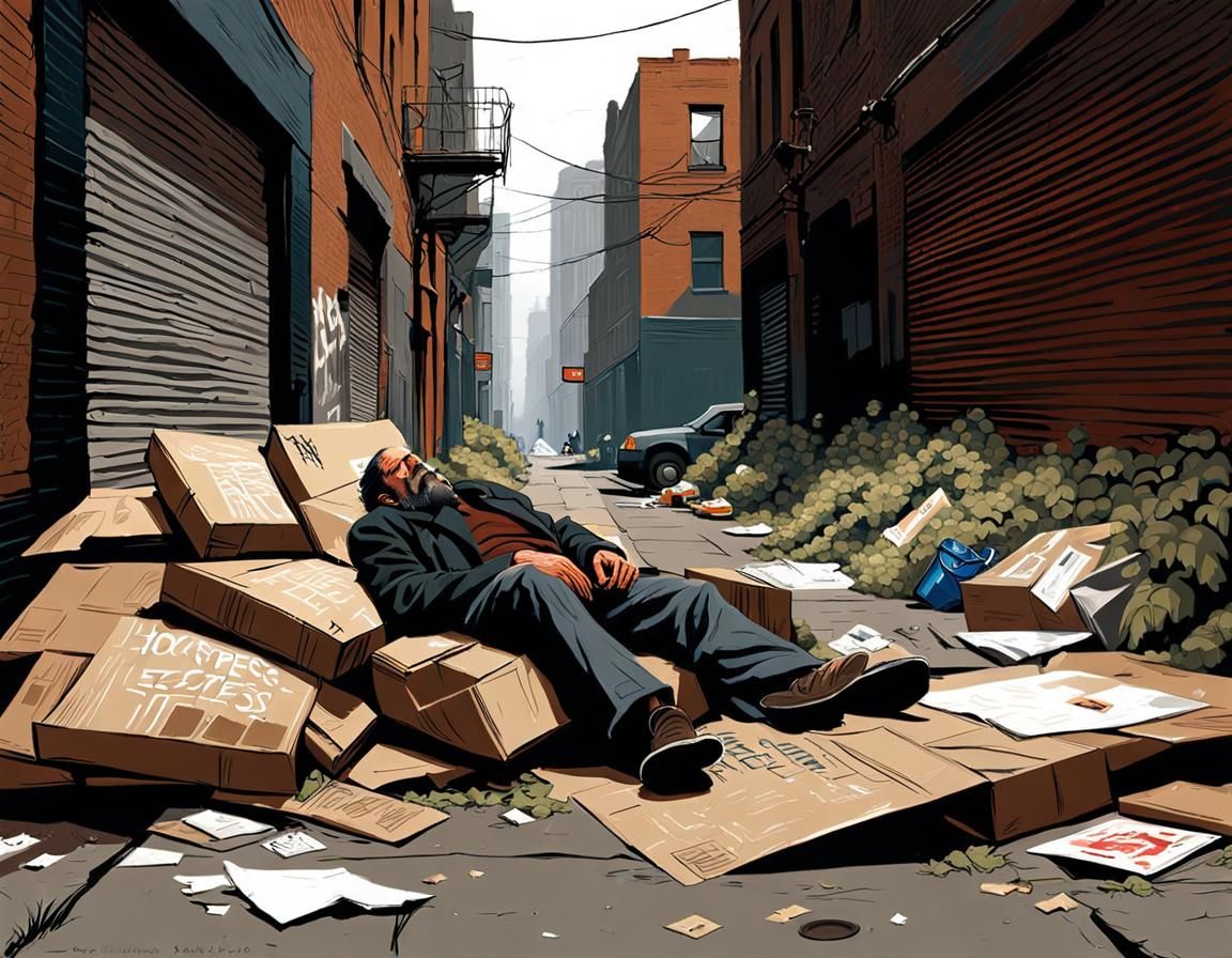 Urban Alleyway Scene as Social Realism Painting