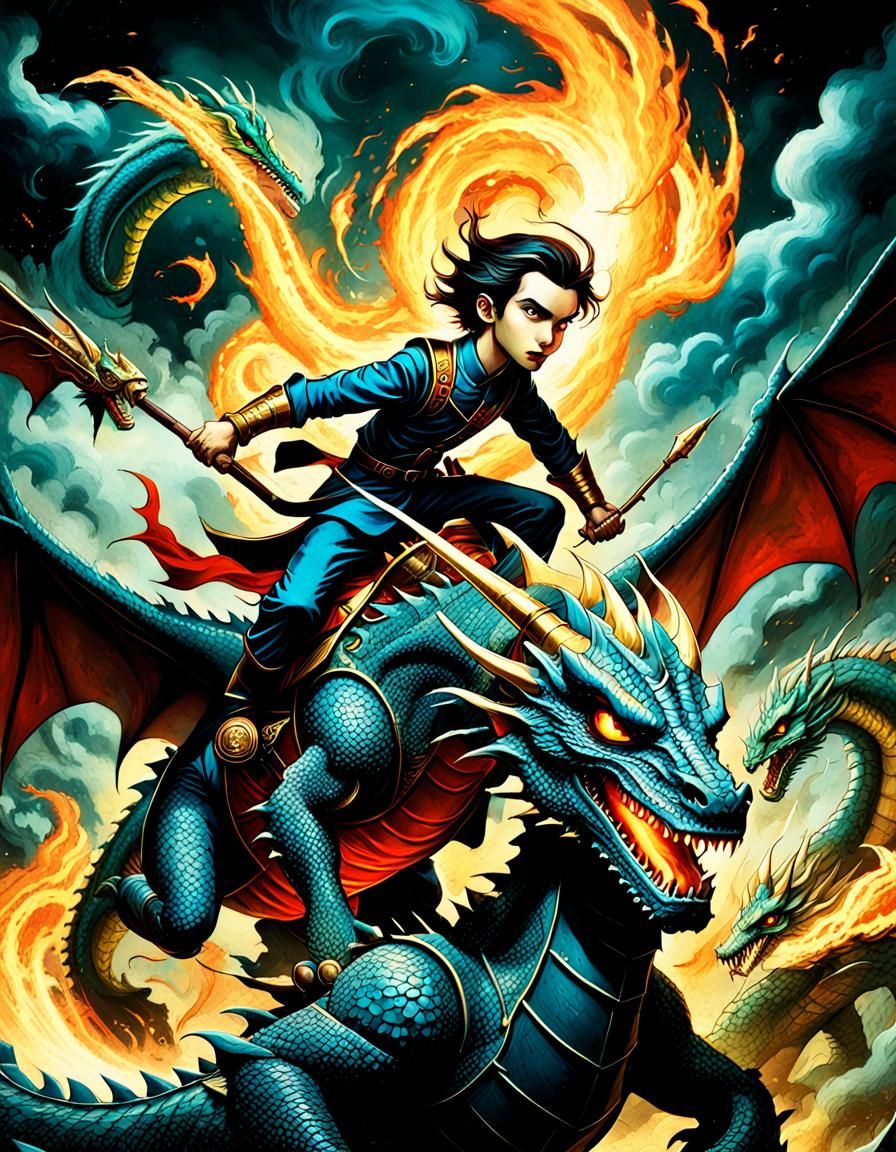 Epic Dragon Riders in Vintage Comic Style