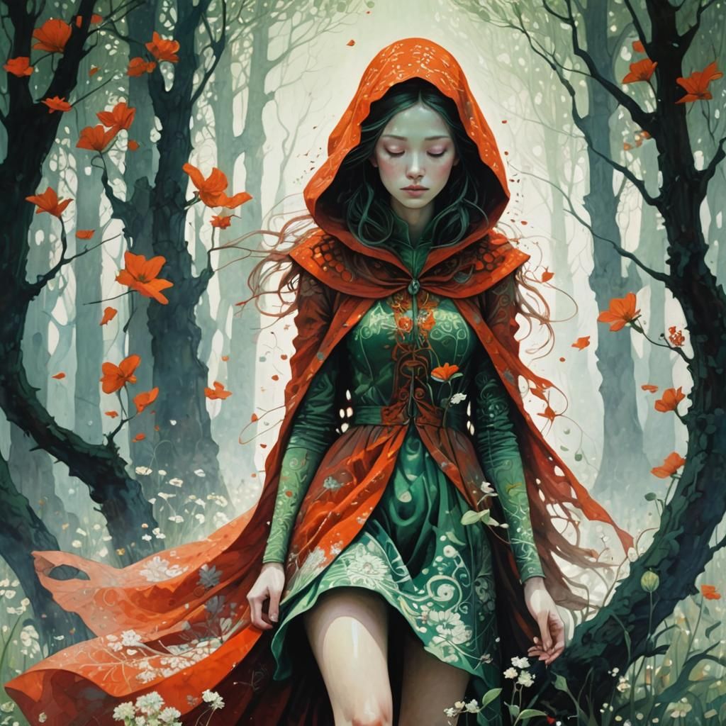 Girl in Floral Clothing in Surreal Field