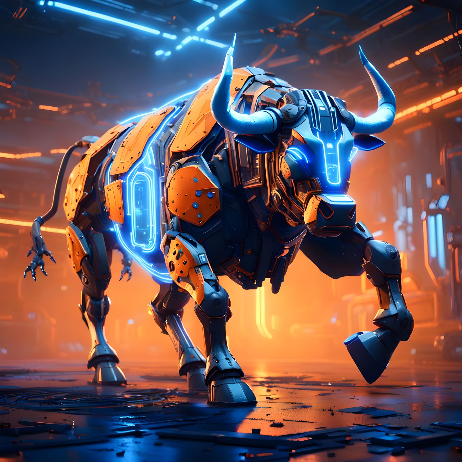 Cybernetic Bull Portrait in Detailed Matte Painting Style