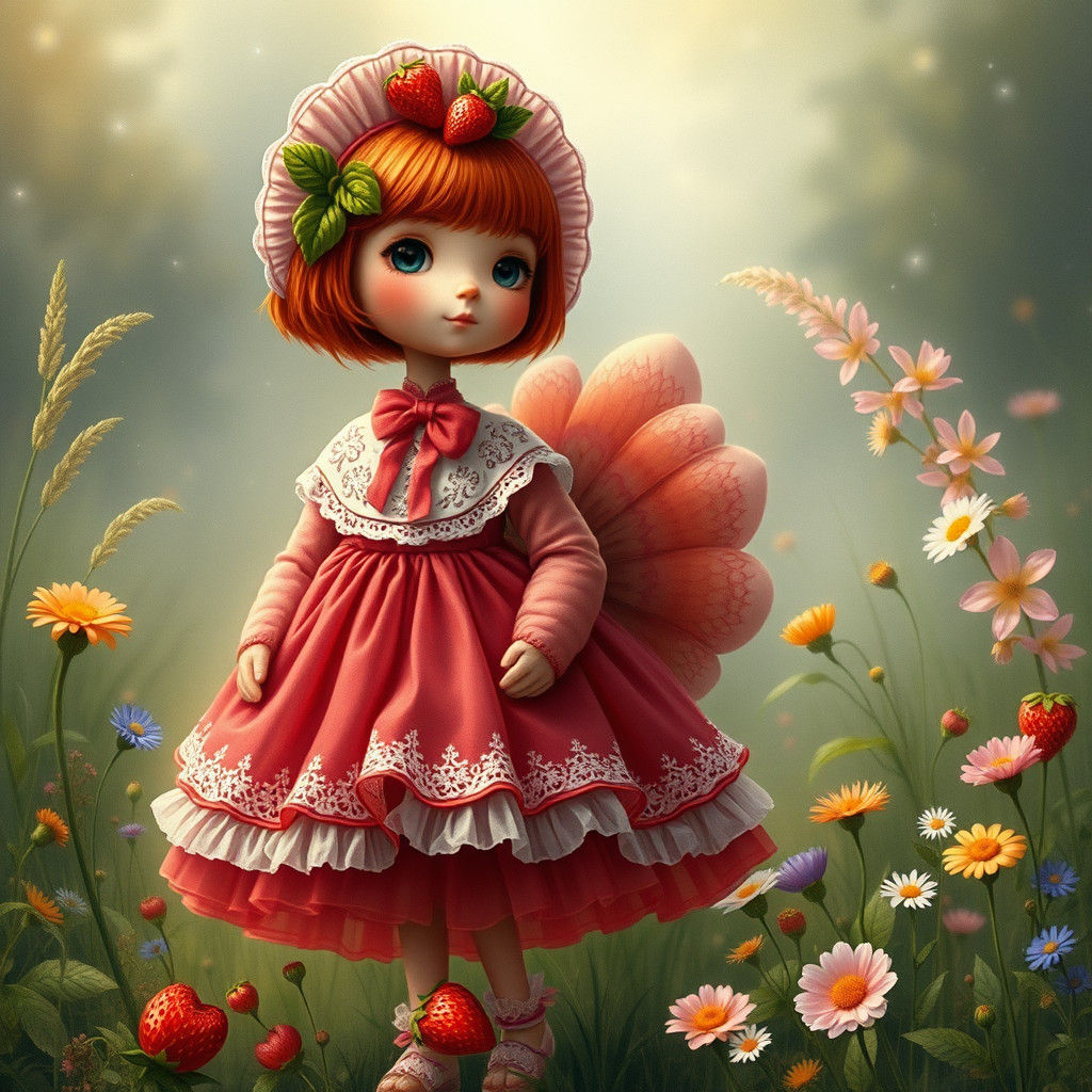 Whimsical Turkey Strawberry Shortcake in a Magical Meadow