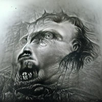 Gothic Horror Face in Charcoal Drawing Style