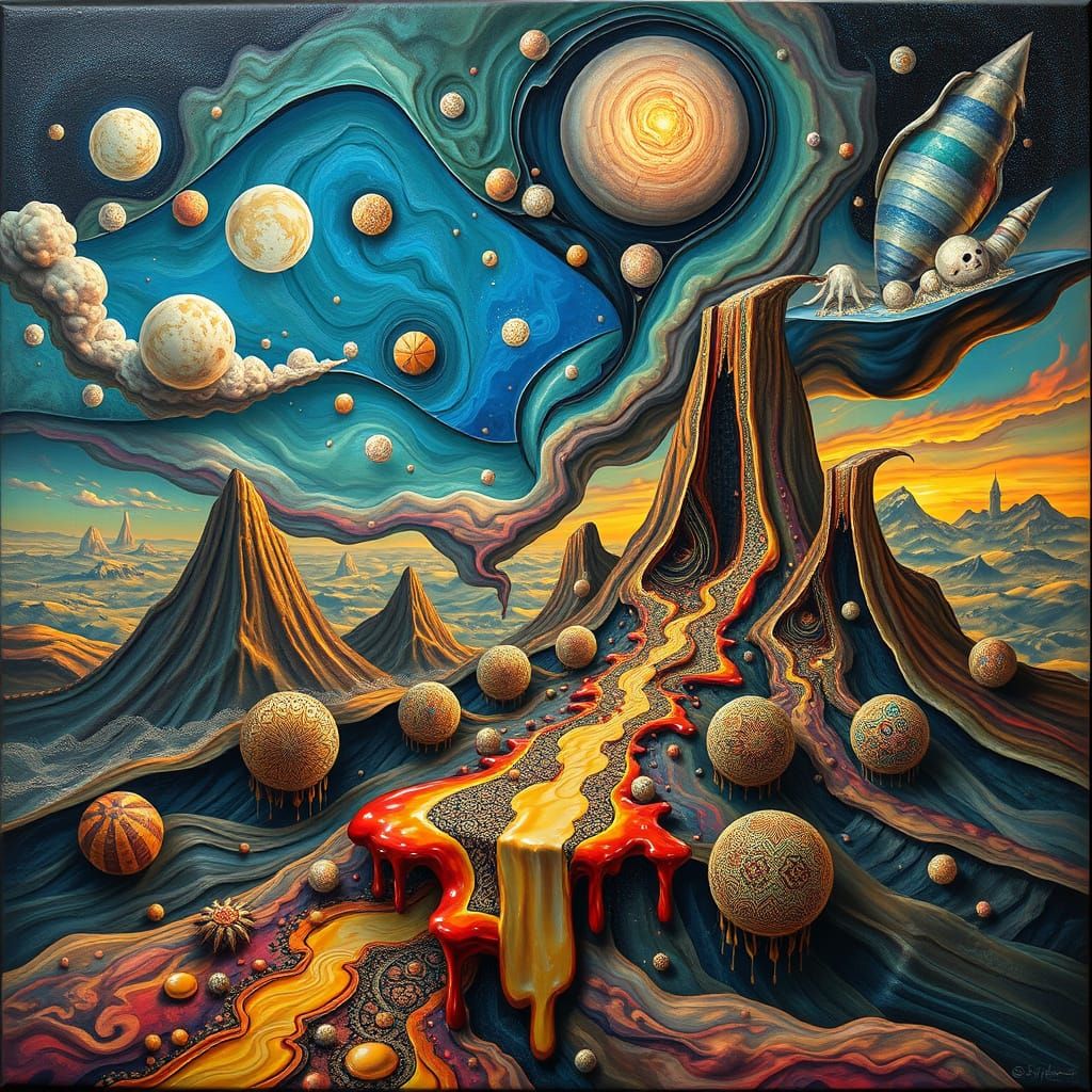 Surreal Dreamscape with Melting Oil, in Salvador Dali Style