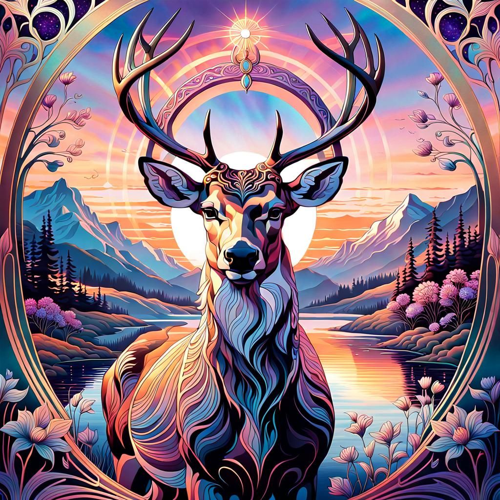 Deer with Crystal Horns in Art Nouveau Style