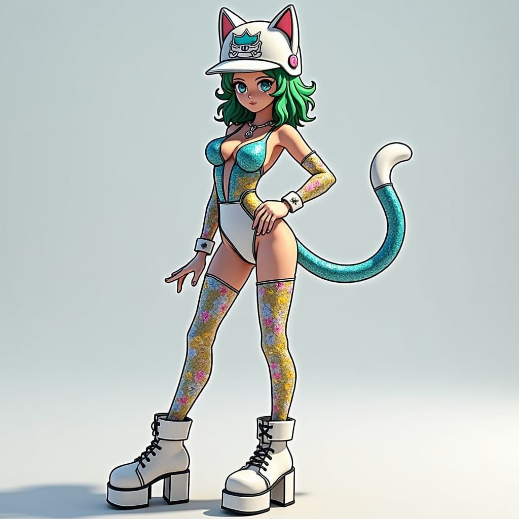 Anime Dancer in Feline Suit, Genshin Impact Style