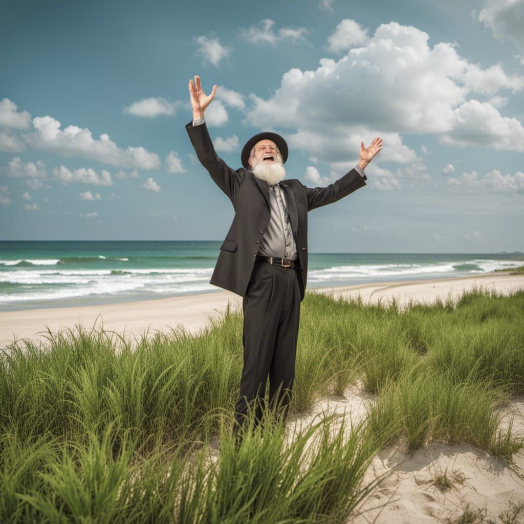 Rabbi's Peaceful Beach Moment of Gratitude