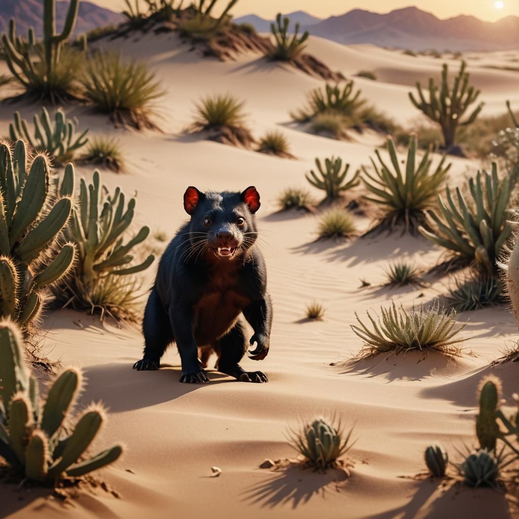 Humanoid Tasmanian Devil in Desert, Digital Art