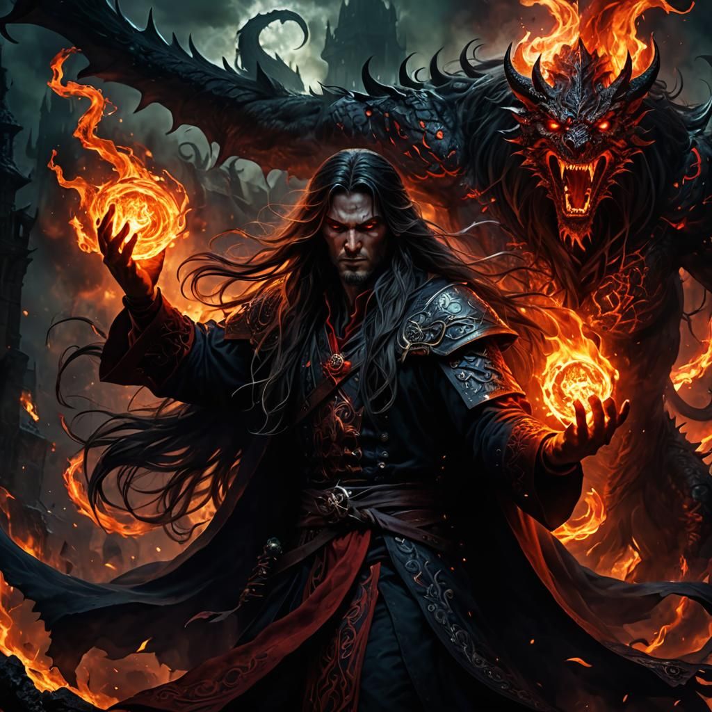 Dark Fantasy Mage Summoning a Monster